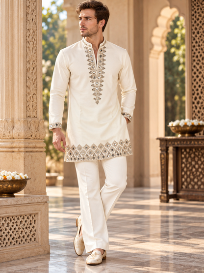 Pearl Ivory – Mirror Embroidered Kurta Set