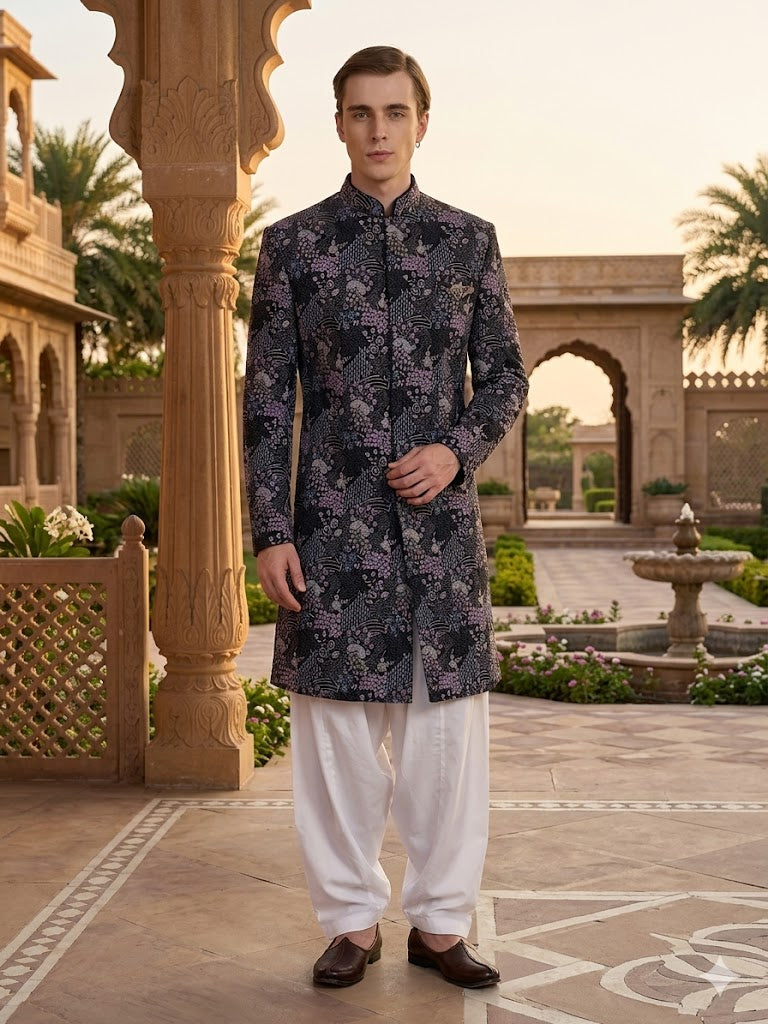 The Royal Indigo Mosaic Achkan