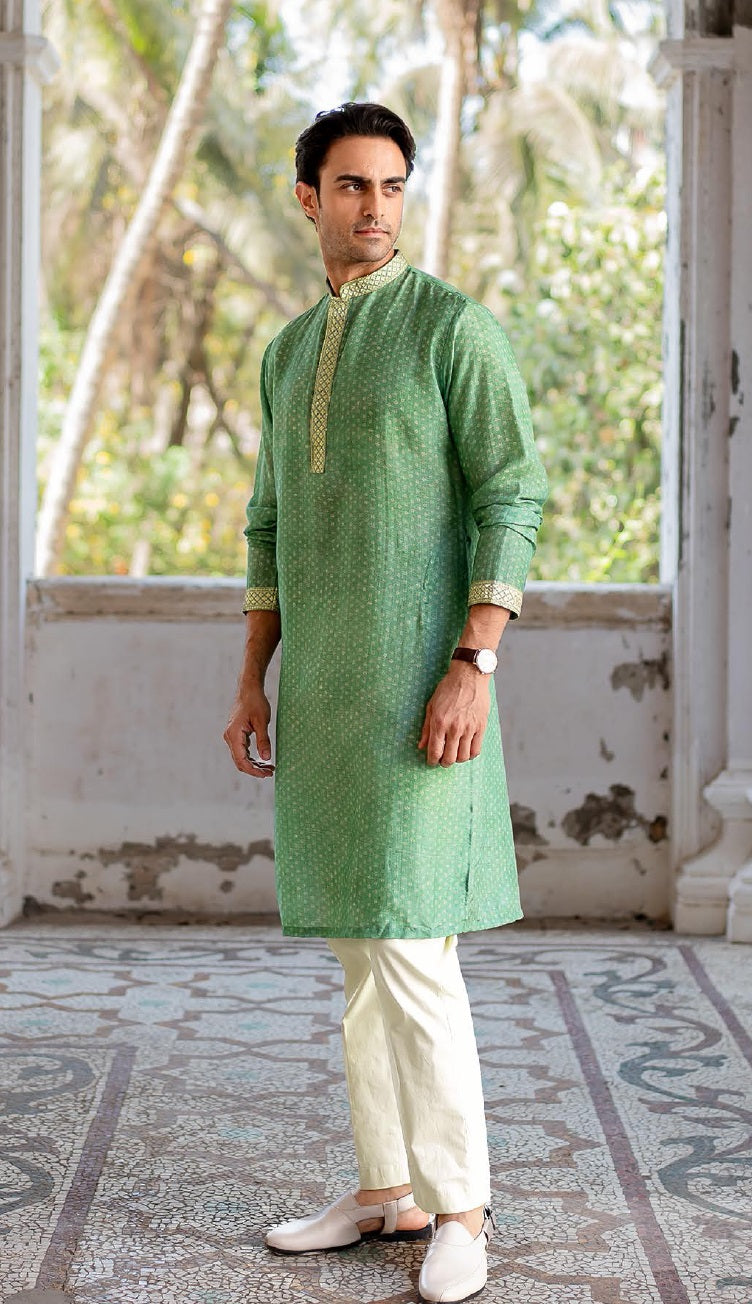 Emerald Heritage Linen Silk Kurta Set