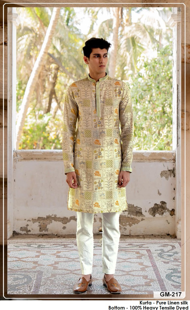 Heritage Gold Linen Silk Kurta Set