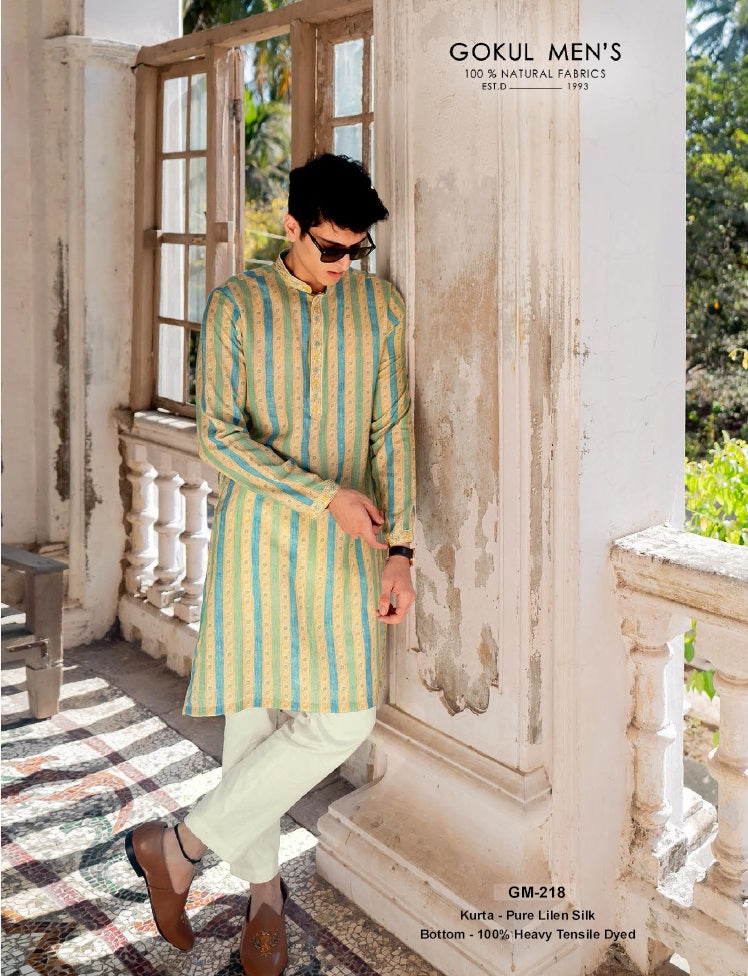 Mint Royale Striped Linen Silk Kurta Set