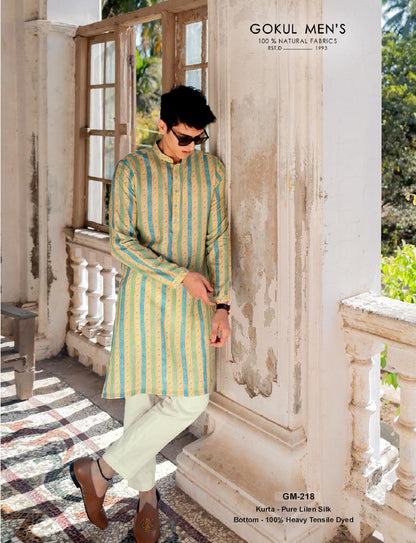 Mint Royale Striped Linen Silk Kurta Set