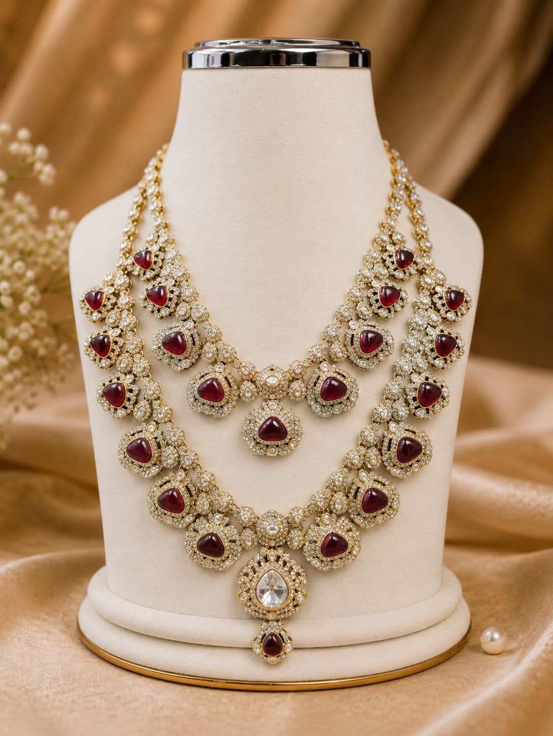 Royal Burgundy Polki Groom Mala