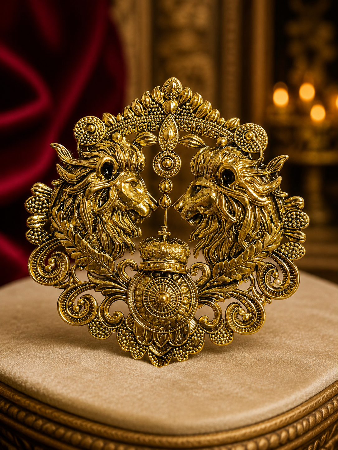 Royal Lion Crest Brooch & Button Set