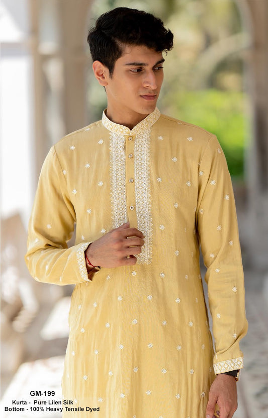 Golden Aura Linen Silk Kurta Set