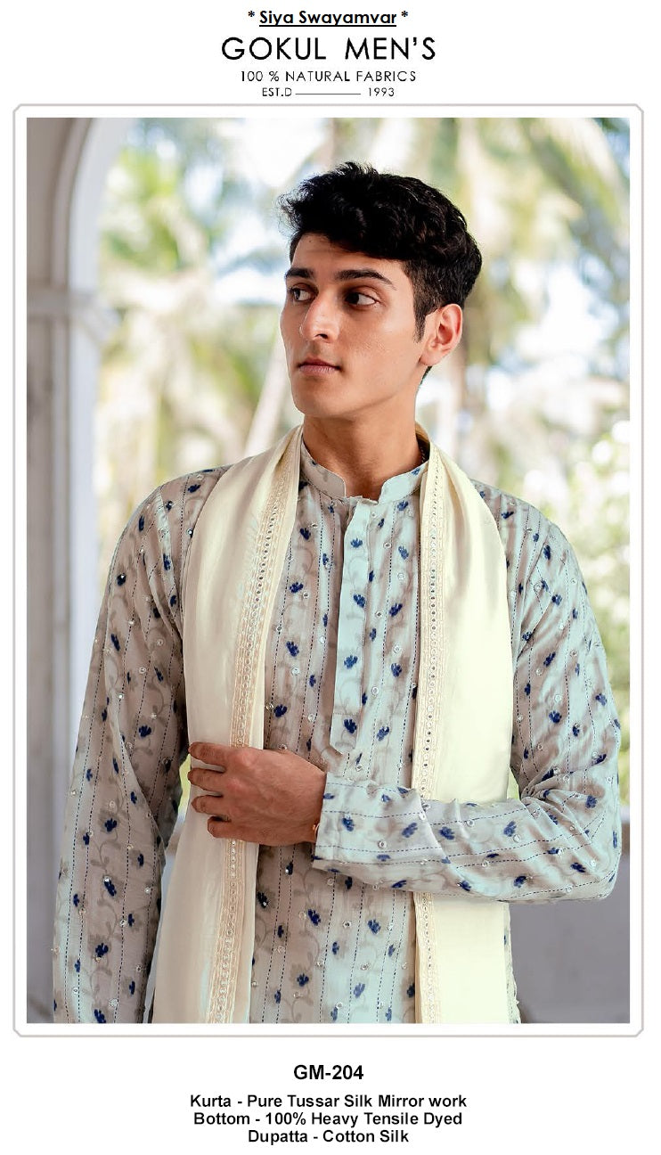 Chandrika Neel Tussar Silk Mirror Kurta Set