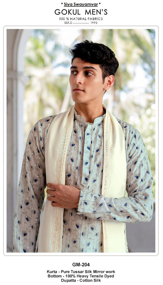 Chandrika Neel Tussar Silk Mirror Kurta Set