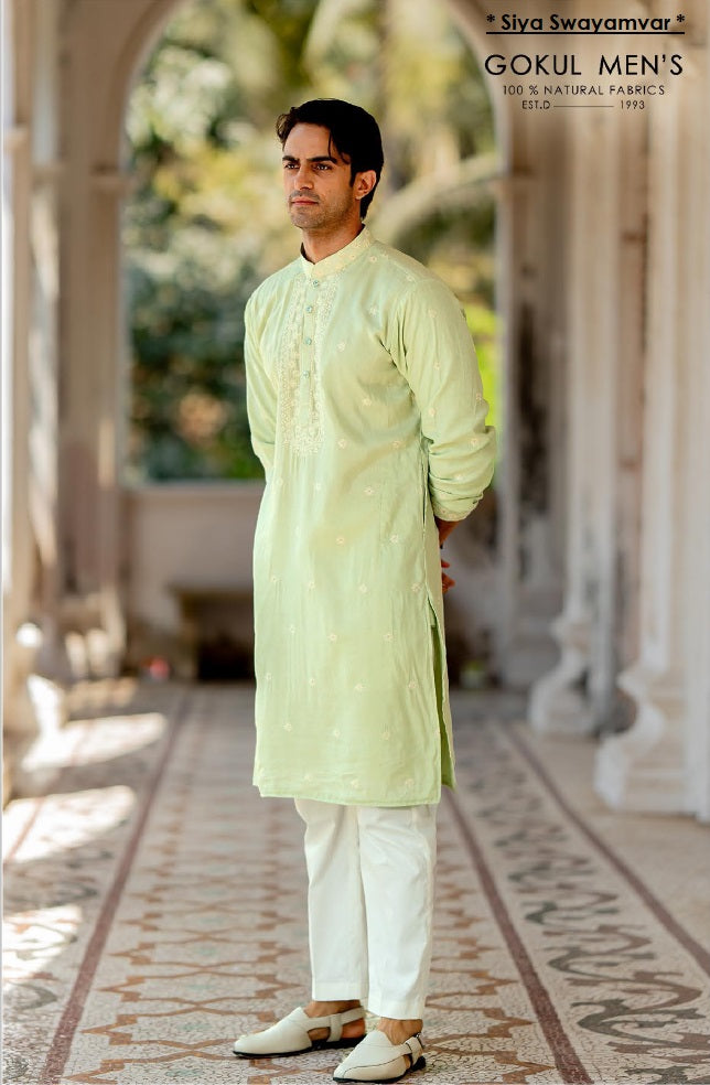 Mint Elegance Linen Silk Kurta Set