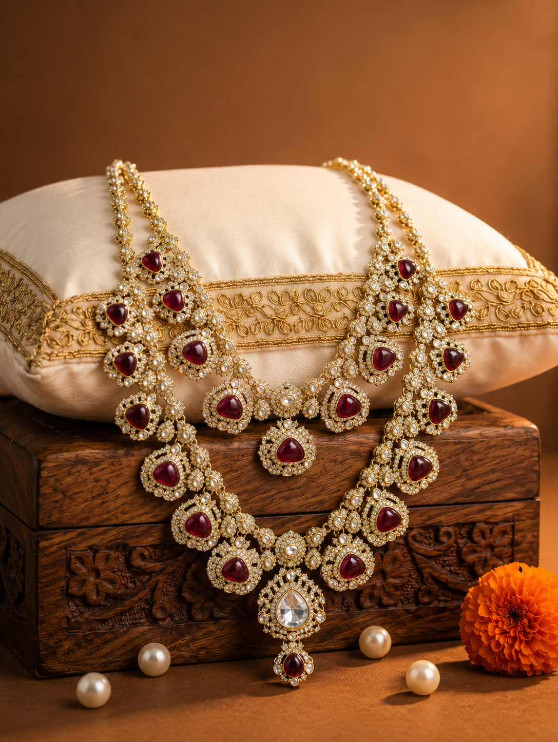 Royal Burgundy Polki Groom Mala