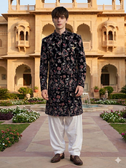 The Royal Crane Velvet Achkan