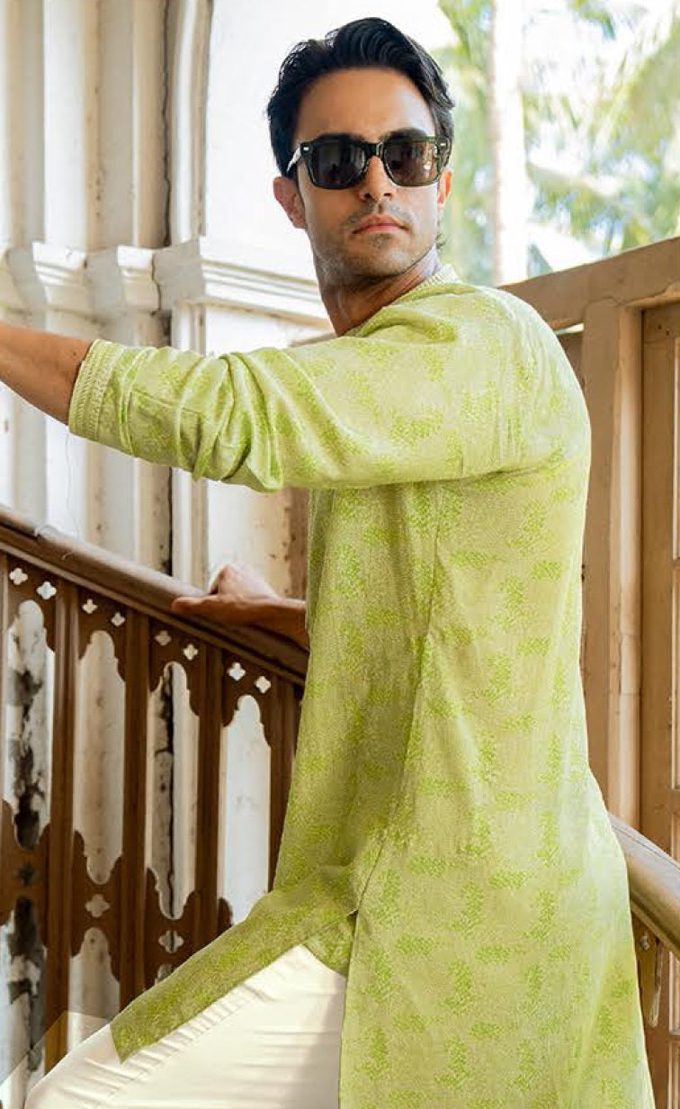 Olive Royale Linen Silk Kurta Set