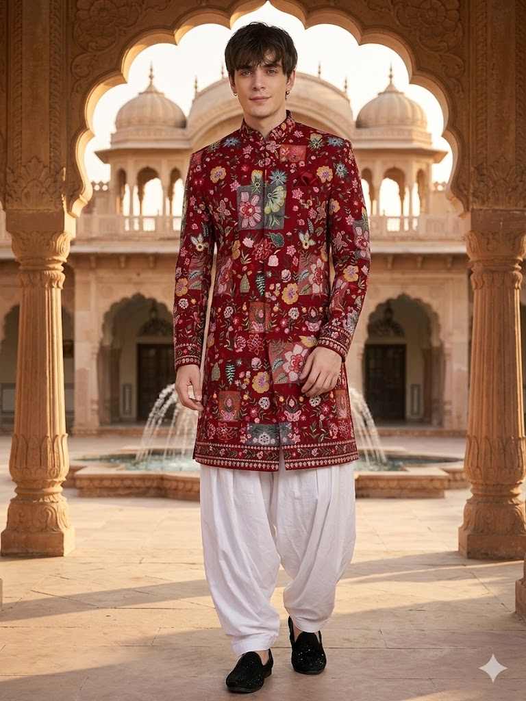 The Royal Crimson Gulistan Achkan