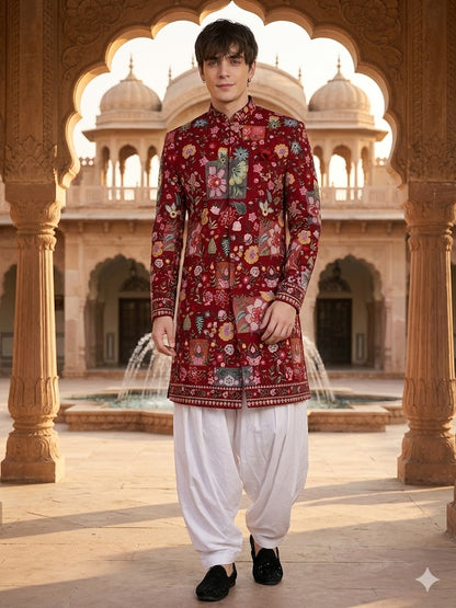 The Royal Crimson Gulistan Achkan