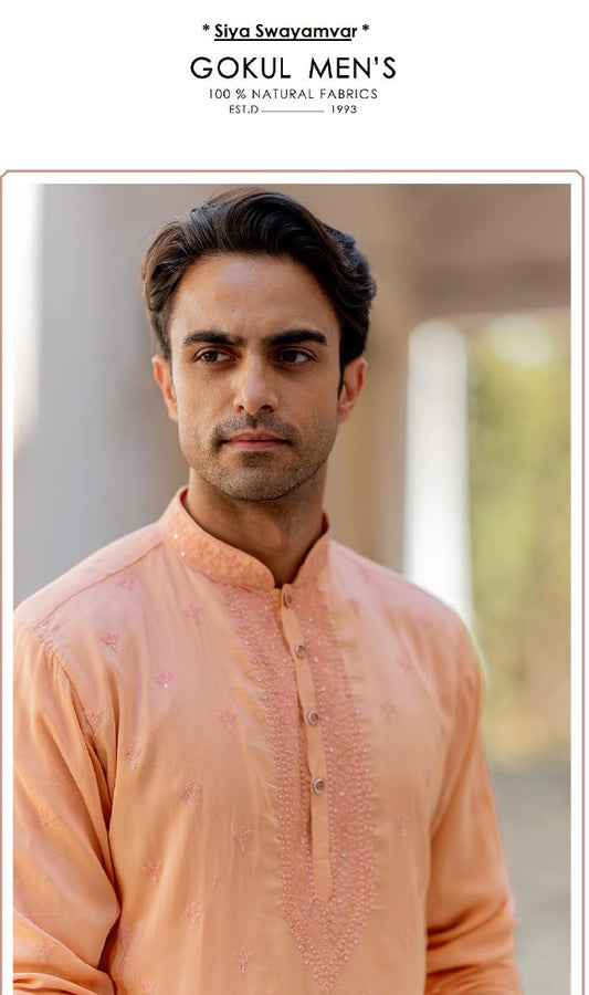 Peach Royale Linen Silk Kurta Set