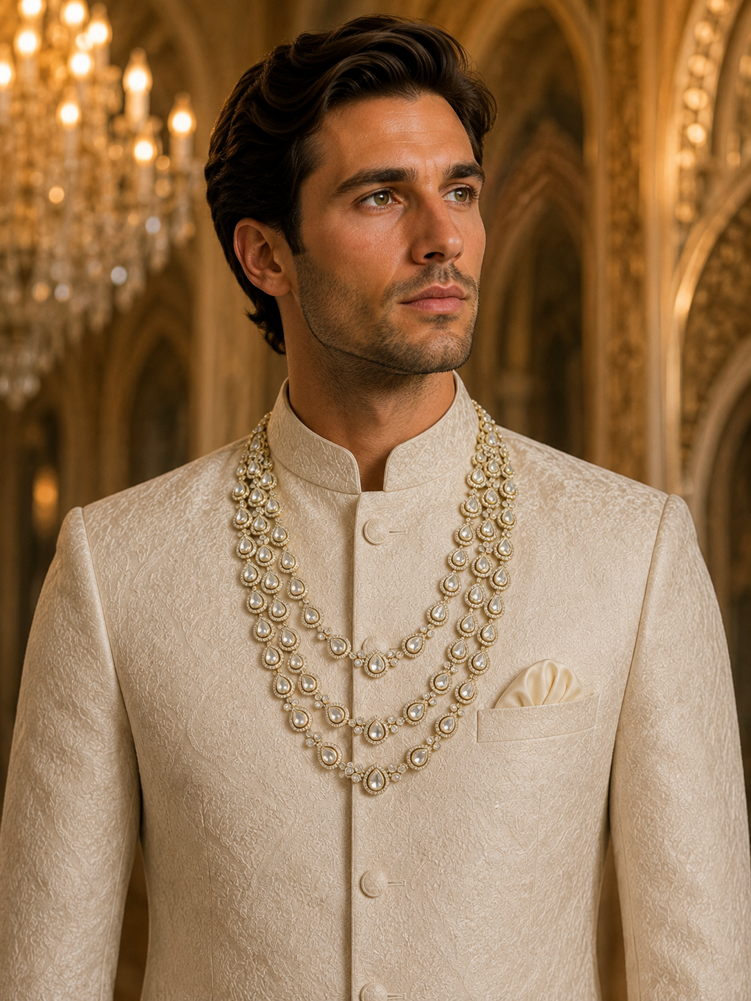 Royal White Kundan Groom Mala