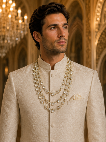Royal White Kundan Groom Mala