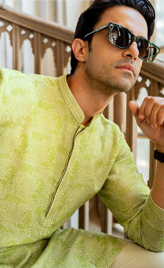 Olive Royale Linen Silk Kurta Set