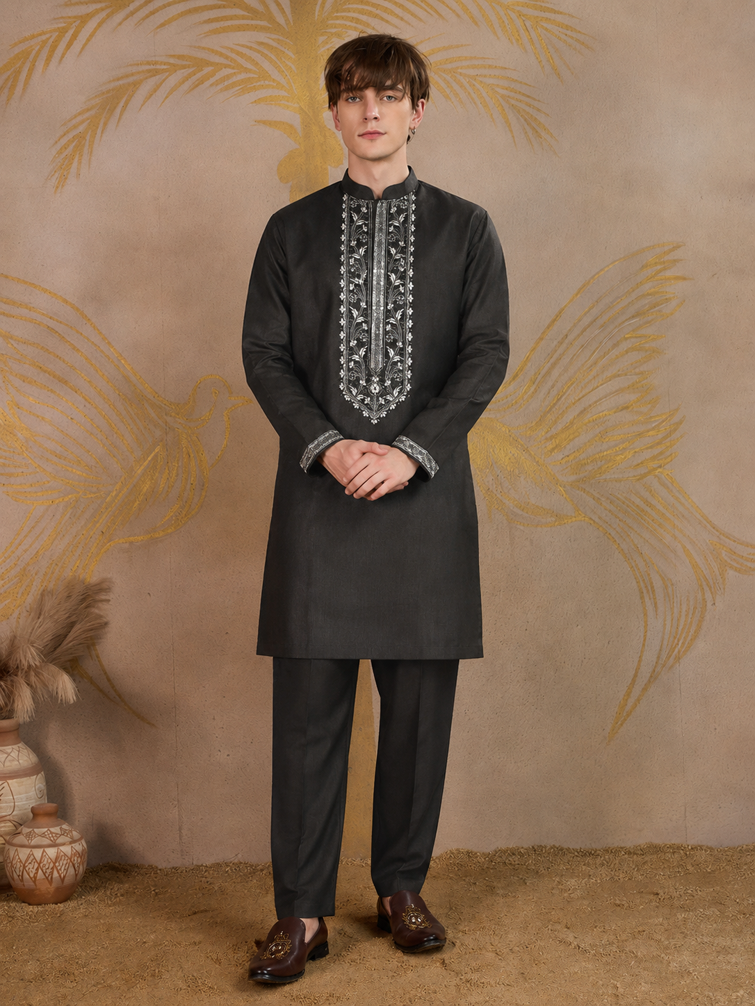 Regal Black Embroidered Kurta Pant Set