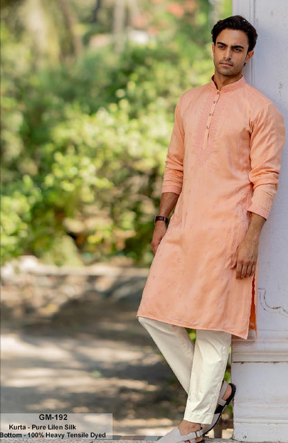Peach Royale Linen Silk Kurta Set