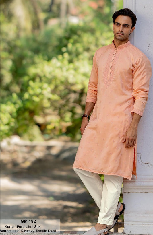Peach Royale Linen Silk Kurta Set