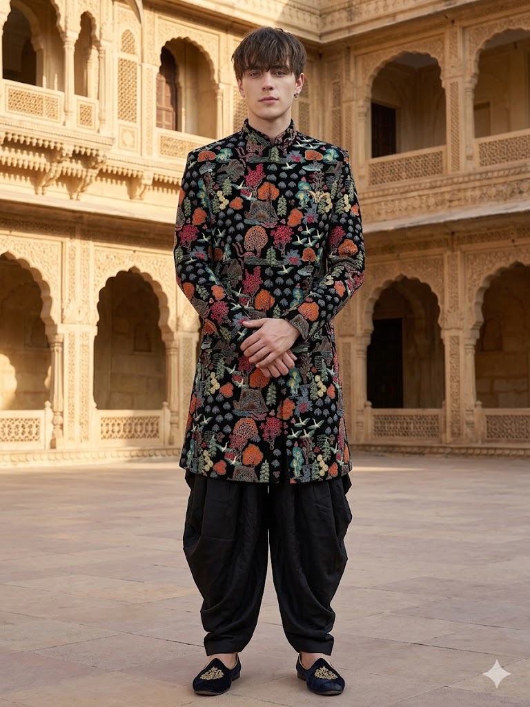 The Royal Shikargah Velvet Achkan