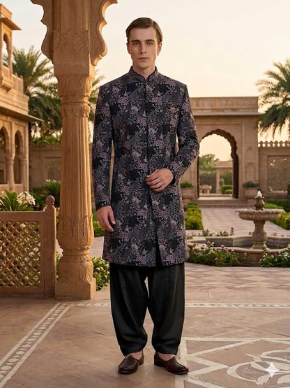 The Royal Indigo Mosaic Achkan