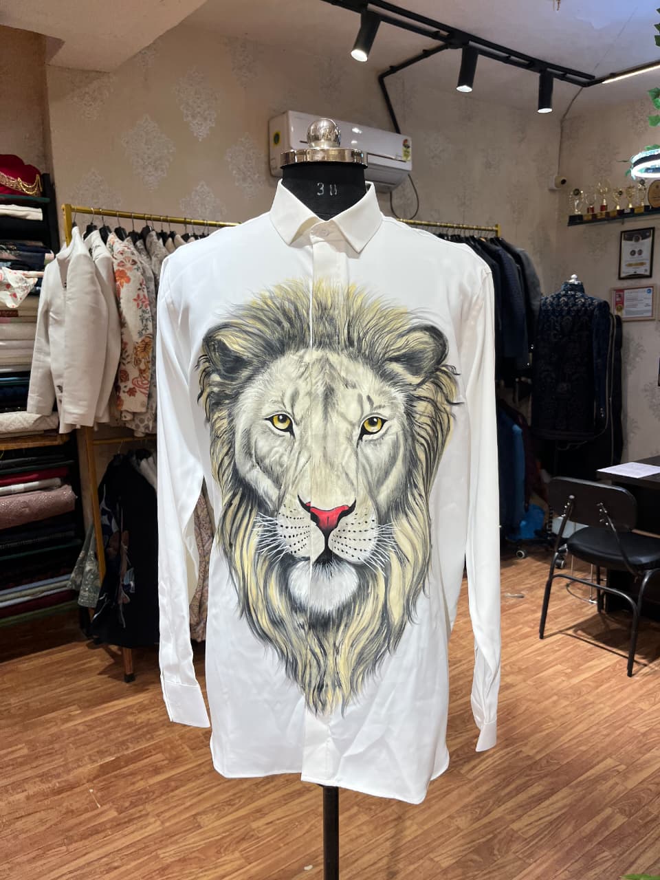 Custom Hand-Painted Lion Motif Shirt