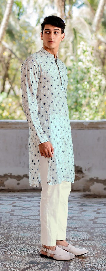 Chandrika Neel Tussar Silk Mirror Kurta Set