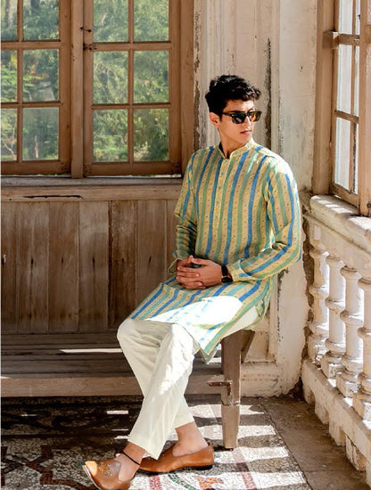 Mint Royale Striped Linen Silk Kurta Set