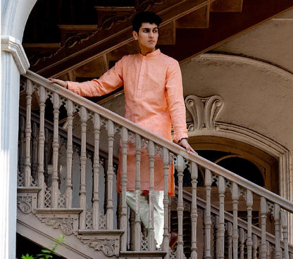 Peach Blossom Linen Silk Kurta Set