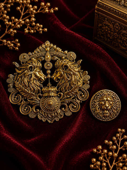 Royal Lion Crest Brooch & Button Set