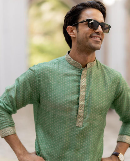 Emerald Heritage Linen Silk Kurta Set