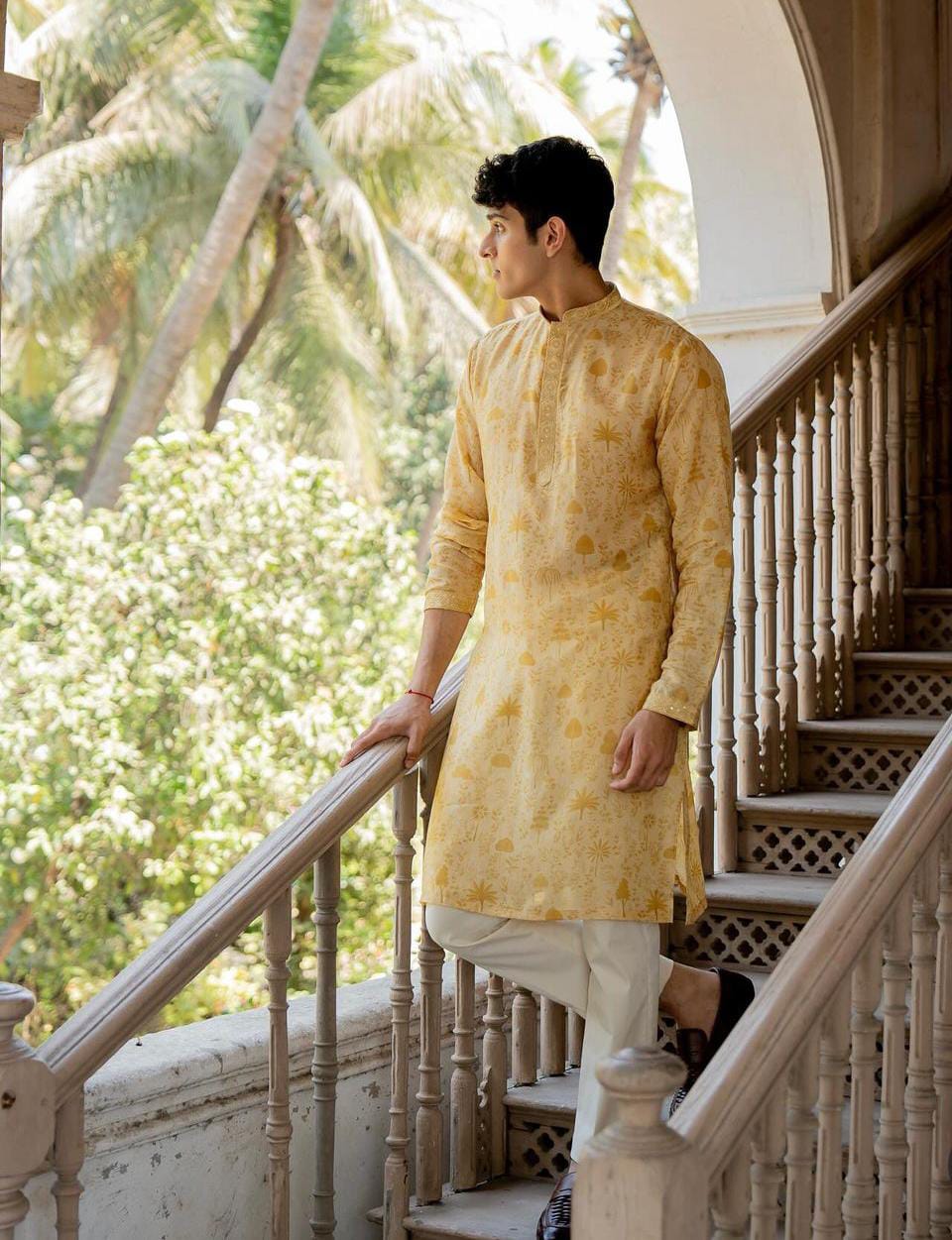 Golden Vanraj Linen Silk Kurta Set