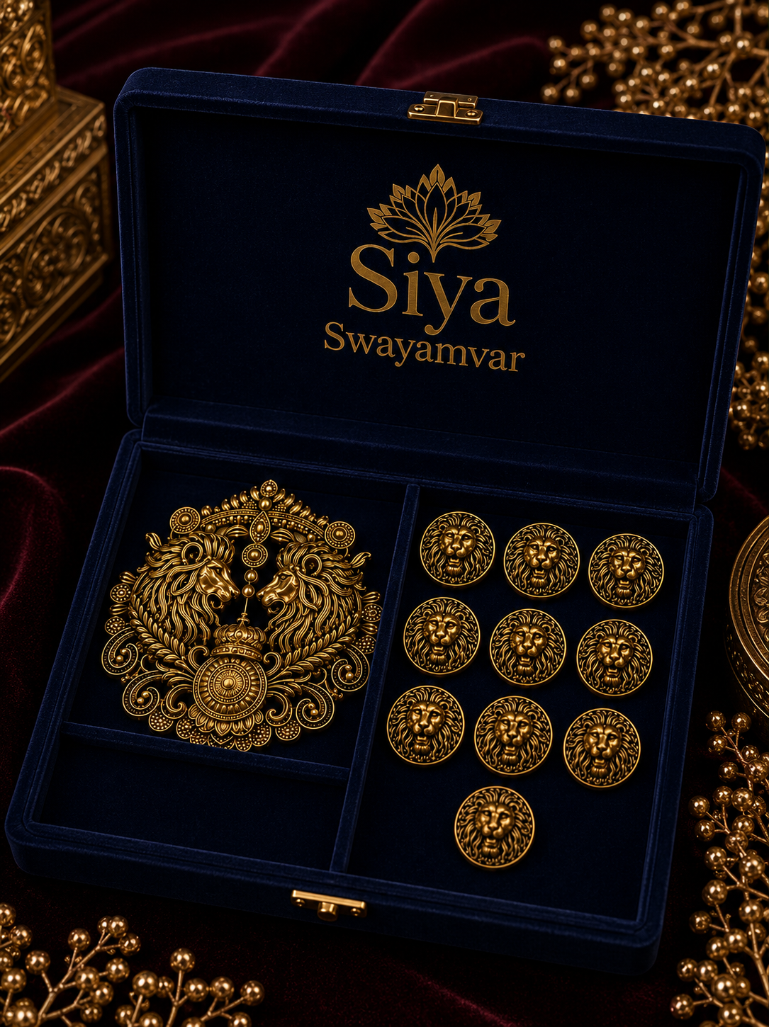 Royal Lion Crest Brooch & Button Set