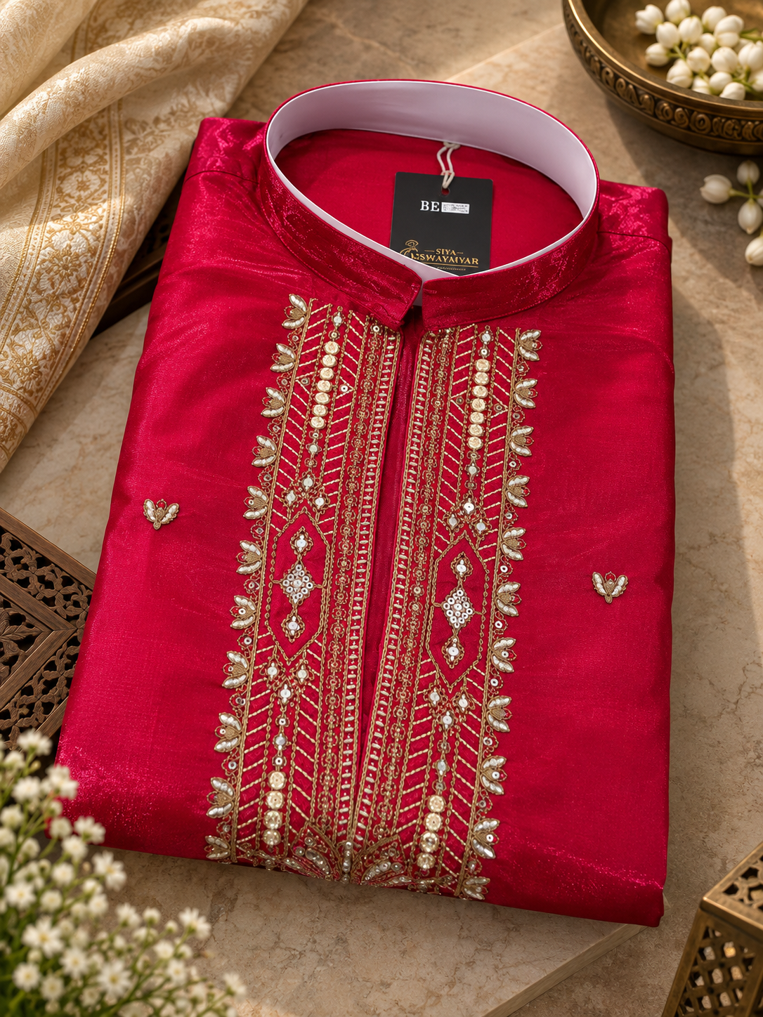 Royal Crimson Zari Embroidered Kurta Set