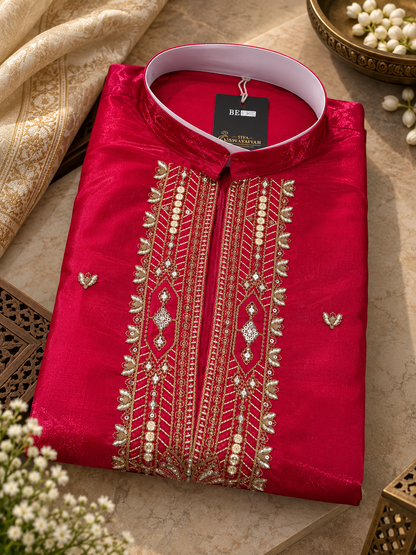 Royal Crimson Zari Embroidered Kurta Set