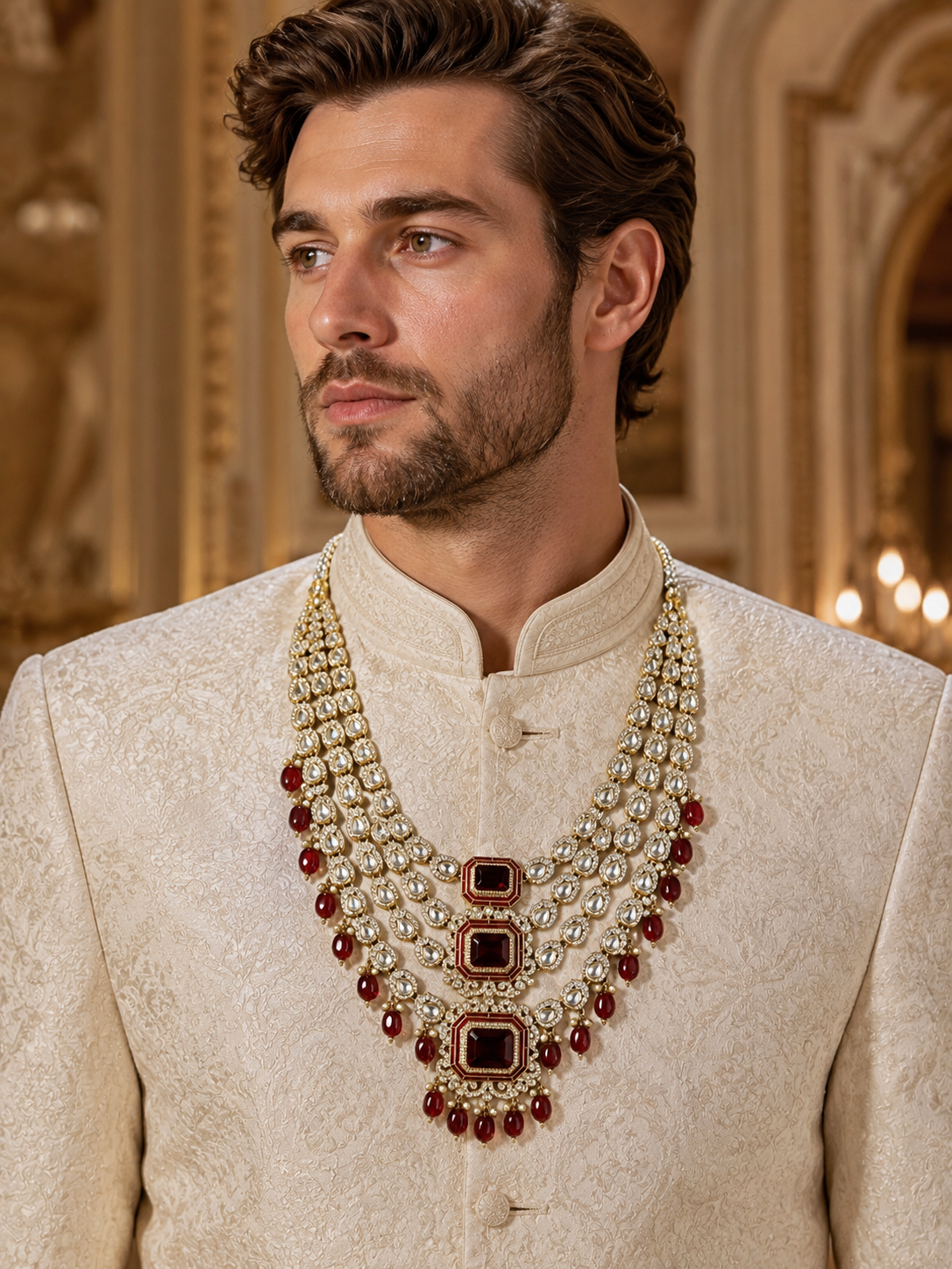 Royal Ruby Kundan Groom Mala