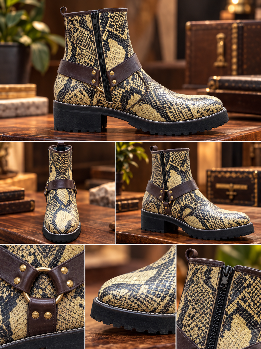 Desert Royale Snakeskin Leather Ankle Boots