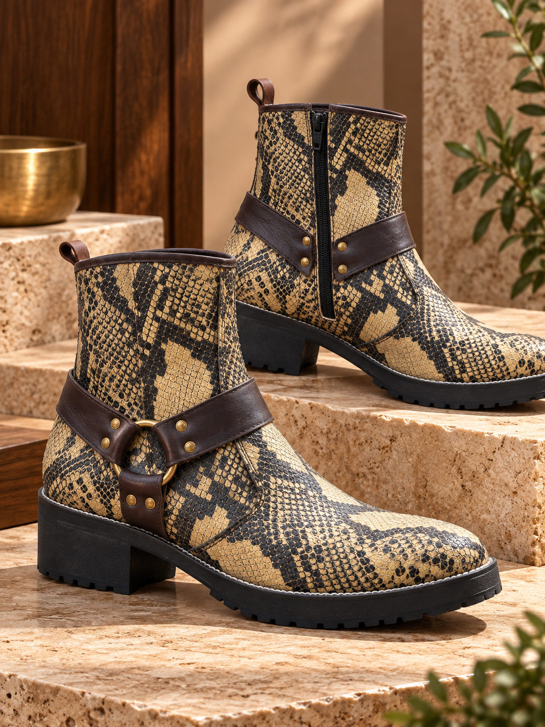 Desert Royale Snakeskin Leather Ankle Boots