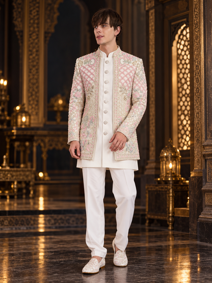 Ivory Blush Royale Embroidered Indo-Western Set for Men