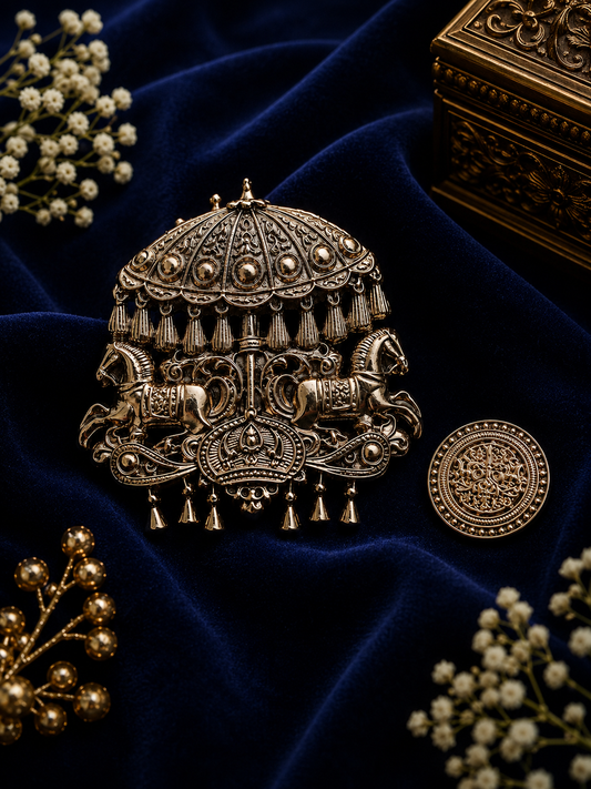 Royal Maharaja Chariot Brooch & Button Set