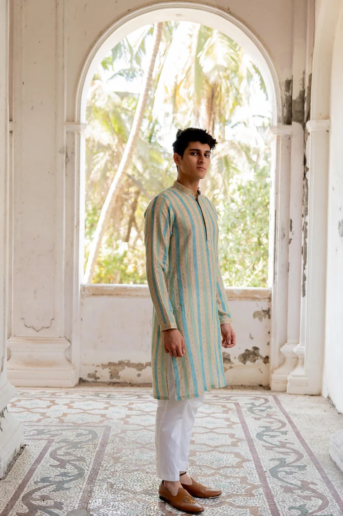 Mint Royale Striped Linen Silk Kurta Set
