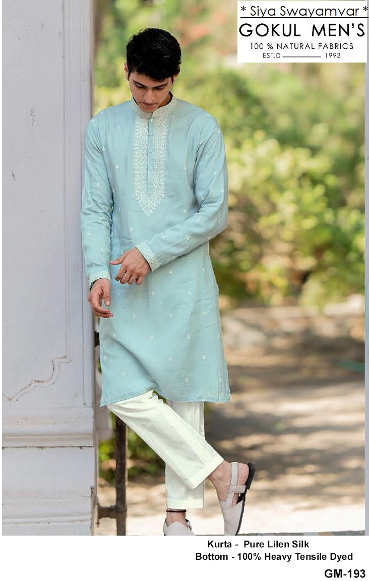 Aqua Heritage Linen Silk Kurta Set