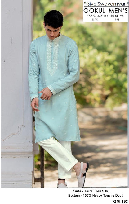 Aqua Heritage Linen Silk Kurta Set