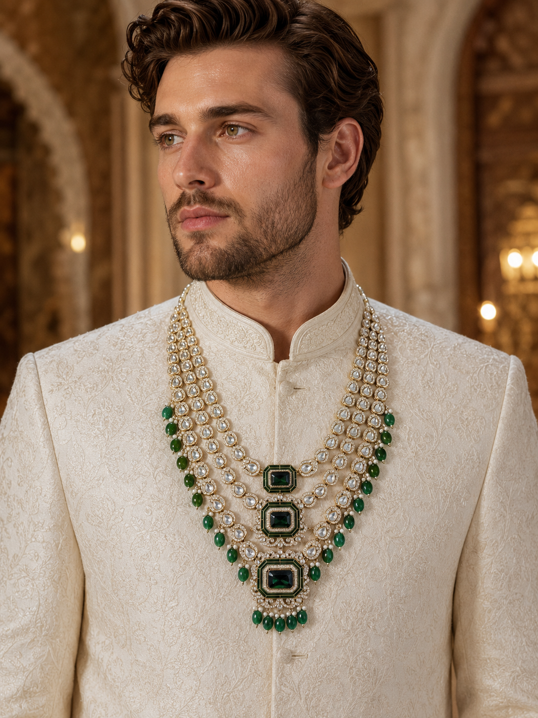 Royal Emerald Kundan Groom Mala
