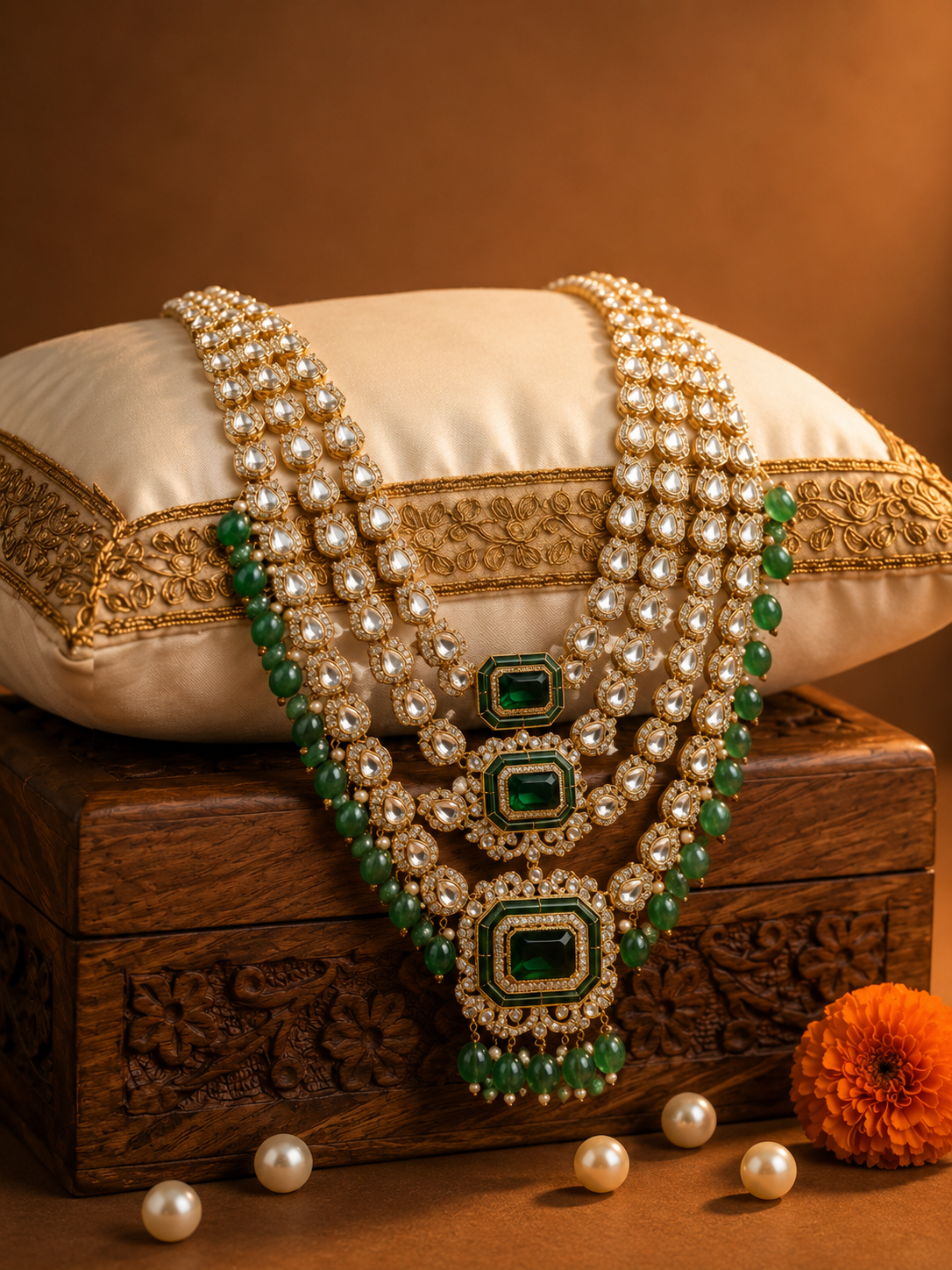 Royal Emerald Kundan Groom Mala