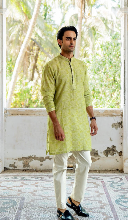 Olive Royale Linen Silk Kurta Set