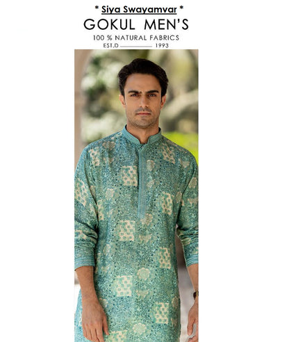 Aqua Royale Linen Silk Mirror Kurta Set