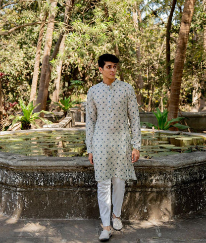 Chandrika Neel Tussar Silk Mirror Kurta Set