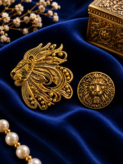 Imperial Lion King Brooch & Button Set